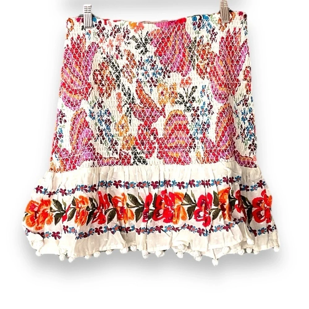 NWOT Farm Rio Spring Bananas Colorful Smocked Mini Skirt Medium